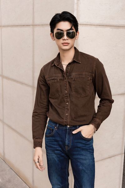 Áo Sơ Mi Denim Màu Nâu Phong Cách Vintage - Vintage Brown Denim Shirt - 122MD3034F3270