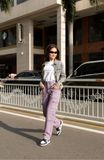 Quần Jeans Nữ Dáng Đứng Màu Nhuộm Tím Lavender. Women's Straight-Leg Jeans Lavender Dye - 222WD1083A1530