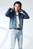 Áo khoác jean nam dáng rộng tay dài. Blue Faded Denim Jacket - 220MD4044F1930