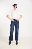 Quần Jeans Nữ Màu Xanh Đậm Dáng Wideleg. Wideleg Dark Blue Women's Jeans - 123WD2085B1990