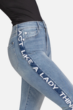Quần Jeans Nữ Dáng Ôm, Thêu Chữ. Statement Embroidered Skinny Jeans - 319WD1081F2956