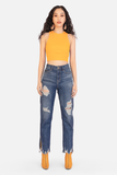 Quần jean nữ dáng đứng, mài rách. Destroyed Straight Jeans - 319WD1083F1990