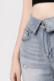 Quần Short Jeans Nữ Lưng Gấp. Fold Over Denim Short - 319WD1103F3910