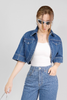 Áo Denim Nữ Crop Bolero Jacket Màu Xanh Đậm. Women's Denim Crop Bolero Jacket Dark Blue - 223WD1017F5950