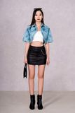 Áo Denim Nữ Crop Bolero Jacket Nhuộm Màu Xanh Mint. Women's Denim Crop Bolero Jacket Dyed Mint Blue - 223WD1017F4330