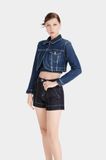 Áo Khoác Denim Nữ Croptop Dài Tay Màu Xanh Đậm. Women's Long Sleeve Crochet Denim Jacket Dark Blue - 223WD2042F2970