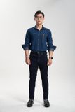 Áo Sơ Mi Denim Nam Dáng Suông Dây Kéo - Men's Denim Button-Up Shirt Zipper. 122MD3034F1950