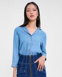 Áo Sơ Mi Tencel Nữ Màu Xanh Baby Dáng Rộng. Baby Blue Tencel Classic Shirt - 121WD2034F2910