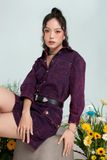 Áo Sơ Mi Nữ Dáng Vừa Nhuộm Phun Màu Tím - Women's Regular Fit Purple Shirt With Dyed Scarf Tie. 123WD1039F1570