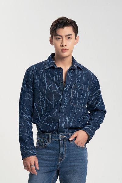 Áo Sơ Mi Rộng Dài Tay Laser Họa Tiết Nước.Laser Water Pattern Loose Long Sleeve Shirt - 123MD4034B1950