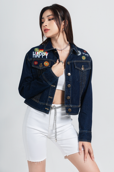 Áo Khoác Denim Thêu Happy. 'Happy' Embroidered Denim Jacket - 121WD1044A4993