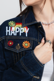 Áo Khoác Denim Thêu Happy. 'Happy' Embroidered Denim Jacket - 121WD1044A4993