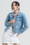 Áo Khoác Denim Nữ Thêu Hoa Cúc. Embroidered Denim Jacket - 121WD2044F1913