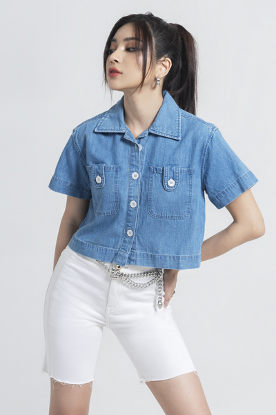 Áo Sơ Mi Croptop Cách Điệu. Croptop Denim Shirt - 121WD1033F2930