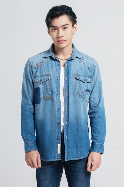 Áo Sơ Mi Nam Denim. Patchwork Denim Shirt - 121MD4034F4930