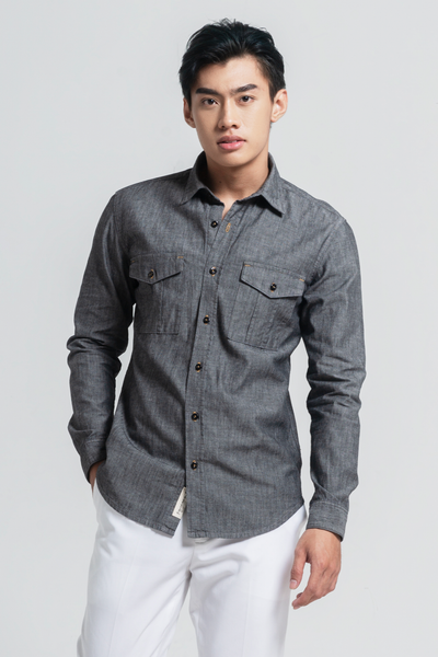 Áo Sơ Mi Nam Denim Xám Khói. Smokey Grey Denim Shirt - 221MN4034B1050