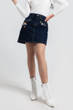 Chân Váy Chữ A Thêu Happy. 'Happy' Embroidered Denim Skirt - 121WD1111A2993