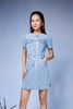 Đầm Denim Dáng Suông Tay Ngắn Màu Xanh Sáng - Short-Sleeve Denim A-line Dress Light Blue. 123WD1125F1930