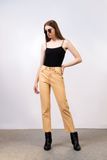 Quần Jeans Nữ Dáng Straight Màu Vàng Cát. Sand Yellow Straight Women's Jeans - 222WN1083F3750