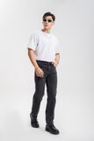 Quần Jeans Nam Dáng Suông Màu Xám Phối Chỉ Đỏ. Red Thread Grey Straight Jeans - 222MD3083B1090