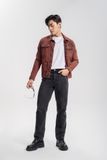 Quần Jeans Nam Dáng Suông Màu Xám Phối Chỉ Đỏ. Red Thread Grey Straight Jeans - 222MD3083B1090