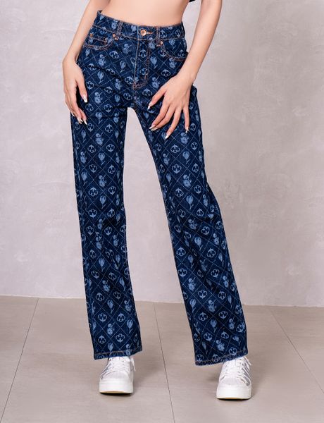 Quần Jeans Nữ Dáng Relax Họa Tiết Monogram. Women's Relax Jeans with Monogram Pattern - 123WD2080F4990