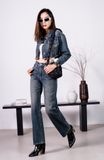 Quần Jeans Nữ Dáng Relax Màu Med Blue Phủ Nâu. Women's Relax Jeans in Med Blue and Brown - 223WD1080F3950