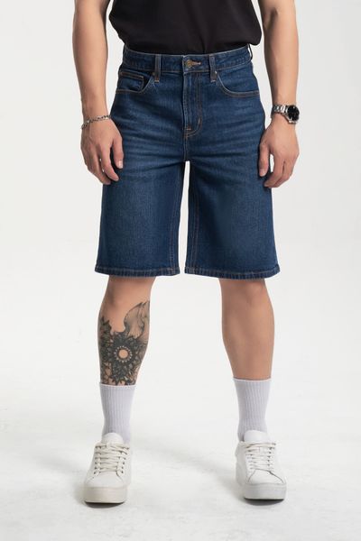 Quần Shorts Jeans Nam Dáng Rộng Màu Xanh Đậm.  Dark Blue Men's Jeans Shorts - 123MD4103B1990