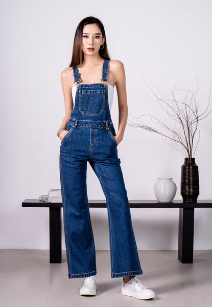 Quần Yếm Dài Ống Rộng Màu Xanh Đậm. Dark Blue Wide Leg Overalls - 223WD1133F1950