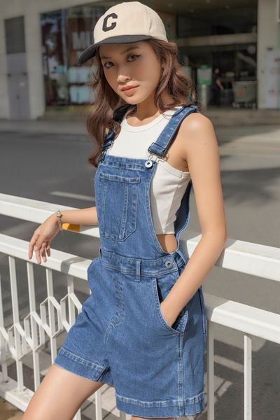 Quần Yếm Jeans Phong Cách Workwear Màu Xanh Đậm. Blue Workwear Style Denim Overalls - 123WD1134F1950