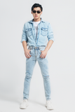 Quần Jeans Nam Ống Đứng. Distressed Light Blue Straight Jeans - 121MD4083F2930