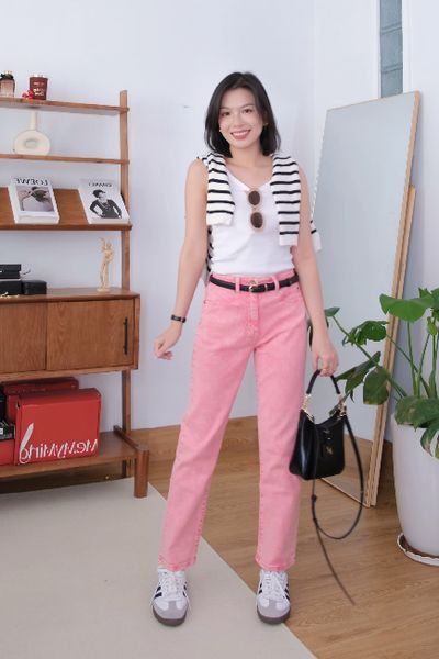 Quần Jeans Nữ Dáng Đứng Màu Hồng Đất. Women's Straight Jeans in Earth Pink - 123WN1083F3630