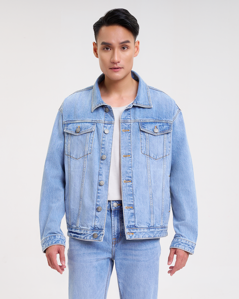 Áo Khoác Denim Nam Dáng Rộng Màu Xanh Sáng. Sky Blue Oversized Denim Jacket - 122MD4044B1930