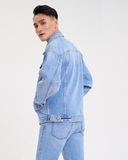 Áo Khoác Denim Nam Dáng Rộng Màu Xanh Sáng. Sky Blue Oversized Denim Jacket - 122MD4044B1930