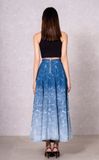 Váy Denim Dáng Xòe Dài Laser Họa Tiết Nước. Laser Long Flare Denim Skirt with Water Pattern - 223WD2115F2930