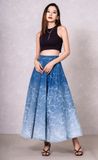 Váy Denim Dáng Xòe Dài Laser Họa Tiết Nước. Laser Long Flare Denim Skirt with Water Pattern - 223WD2115F2930