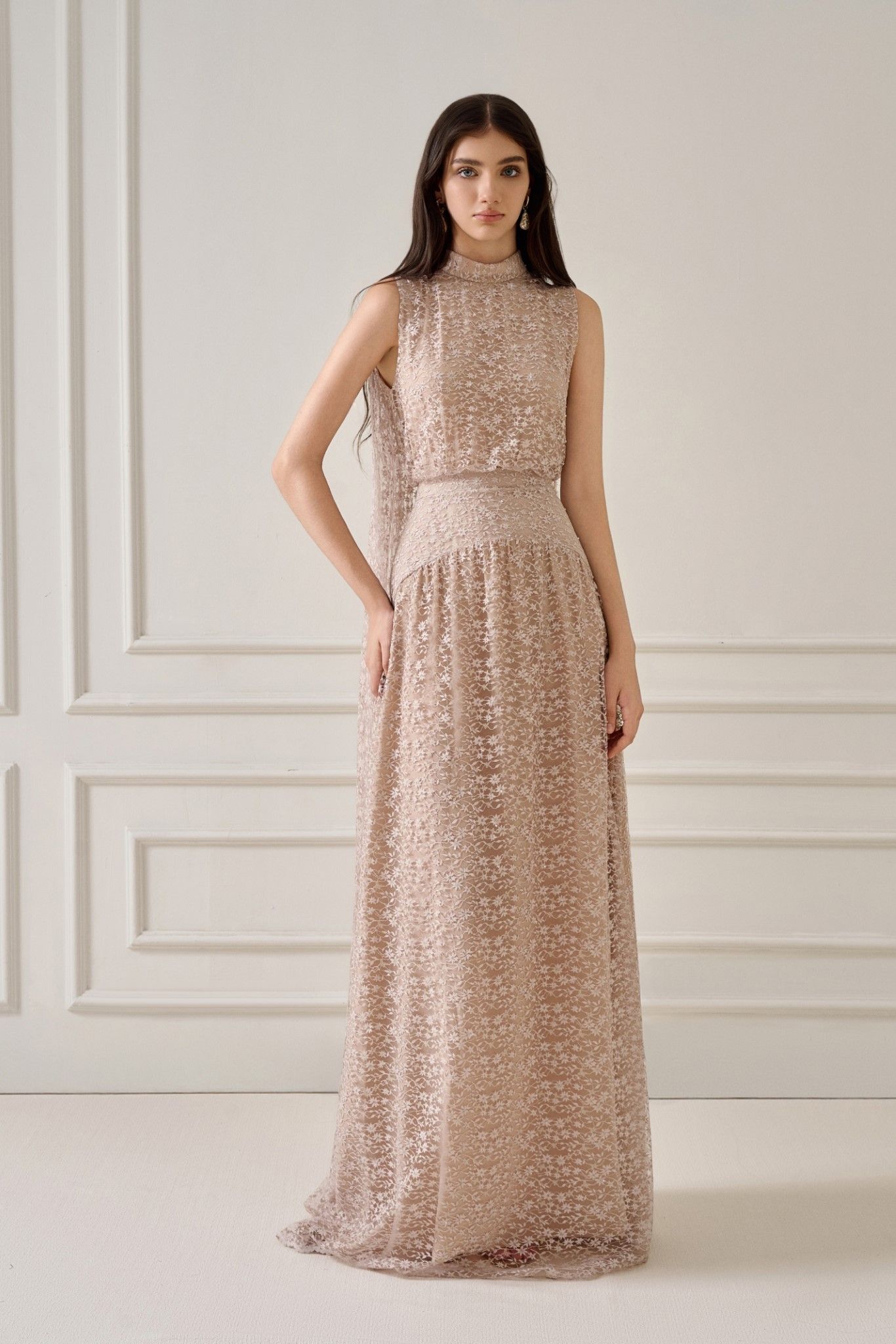 ZUKA LACE EFFECT SCRAF LONG DRESS