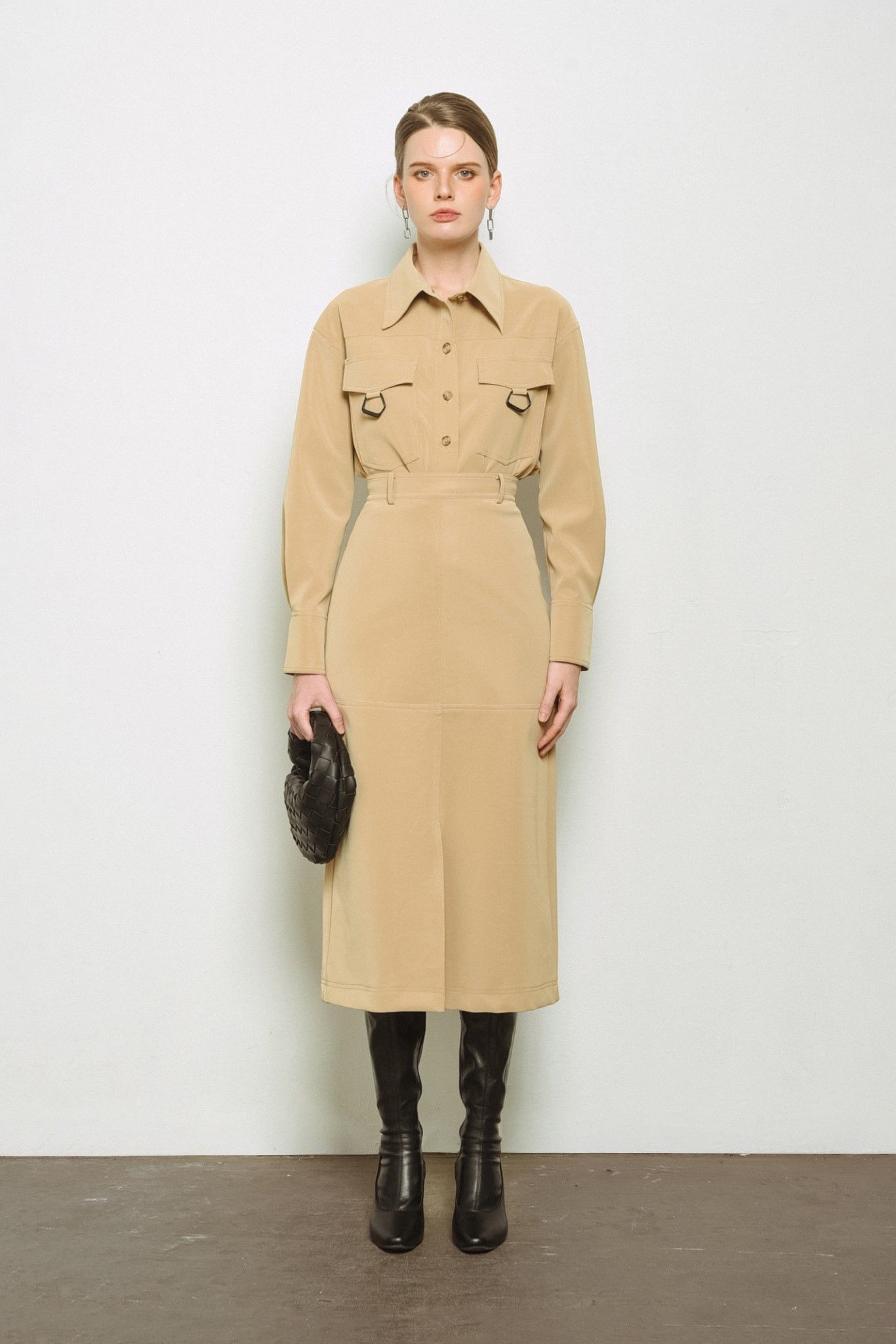 ARAN LEATHER MIDI SKIRT