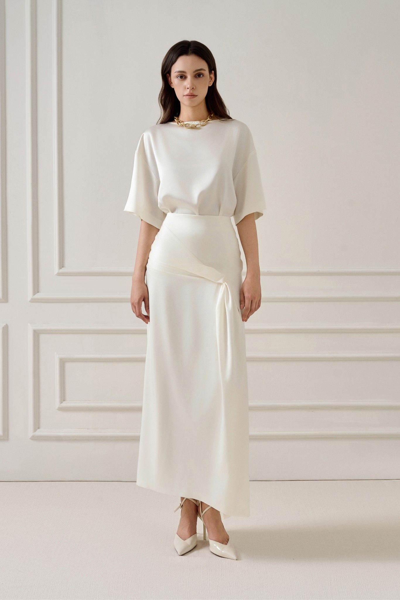 LIIA SILK-BLEND MIDI WRAP SKIRT
