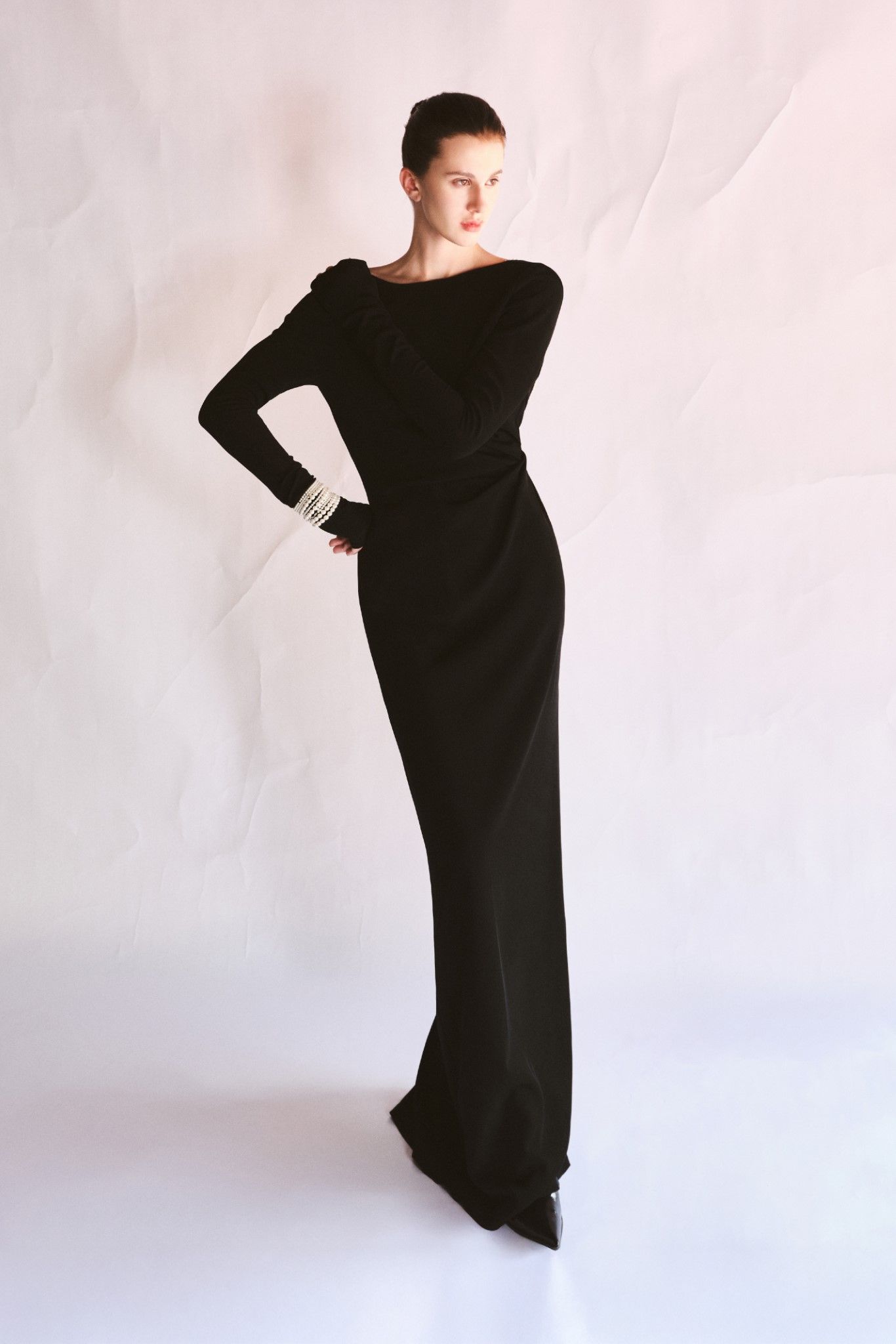LIRNA EMB DRAPED LONG DRESS