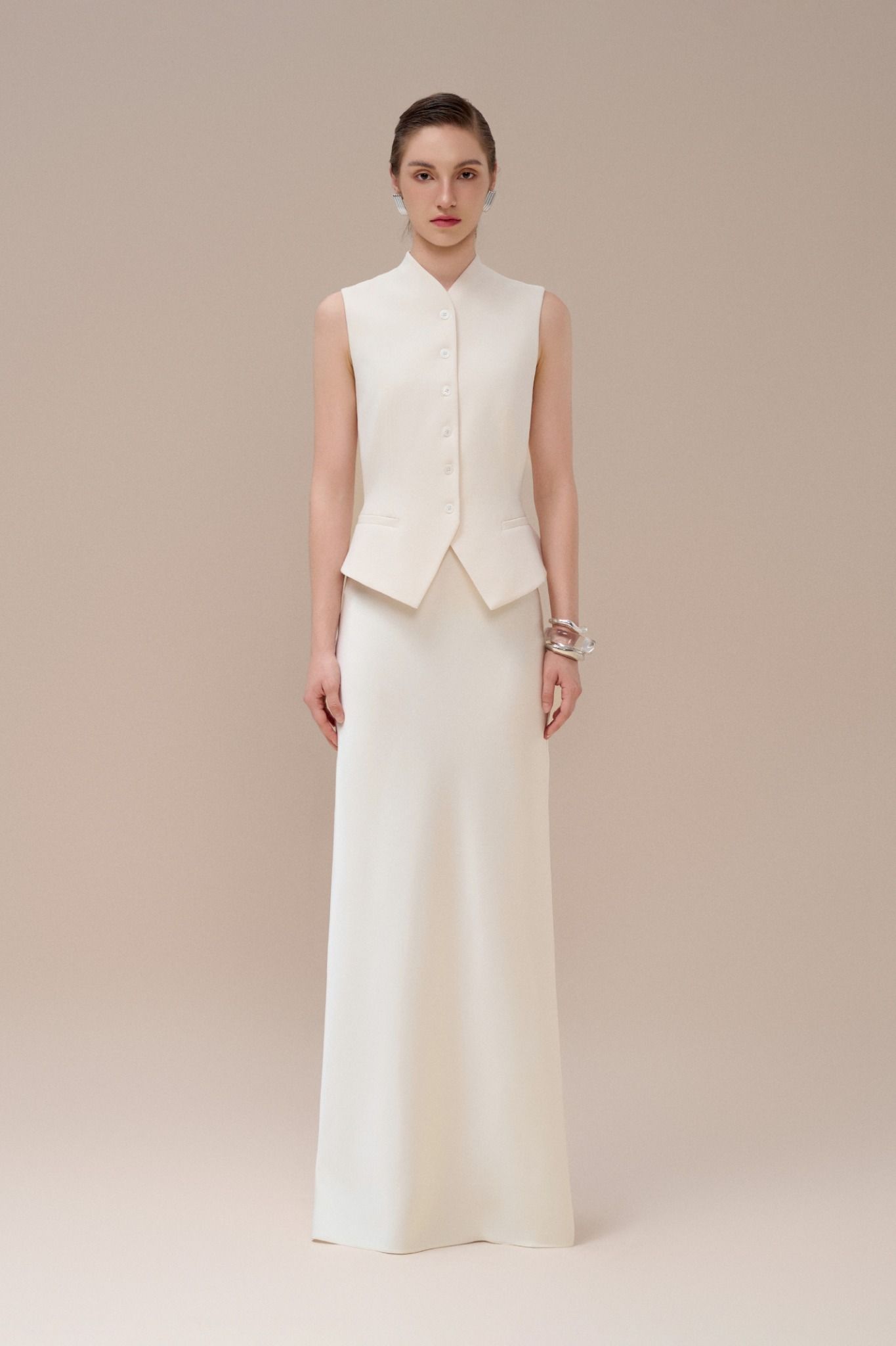 AUDREY LAPEL VEST WHITE WOOD GRAIN