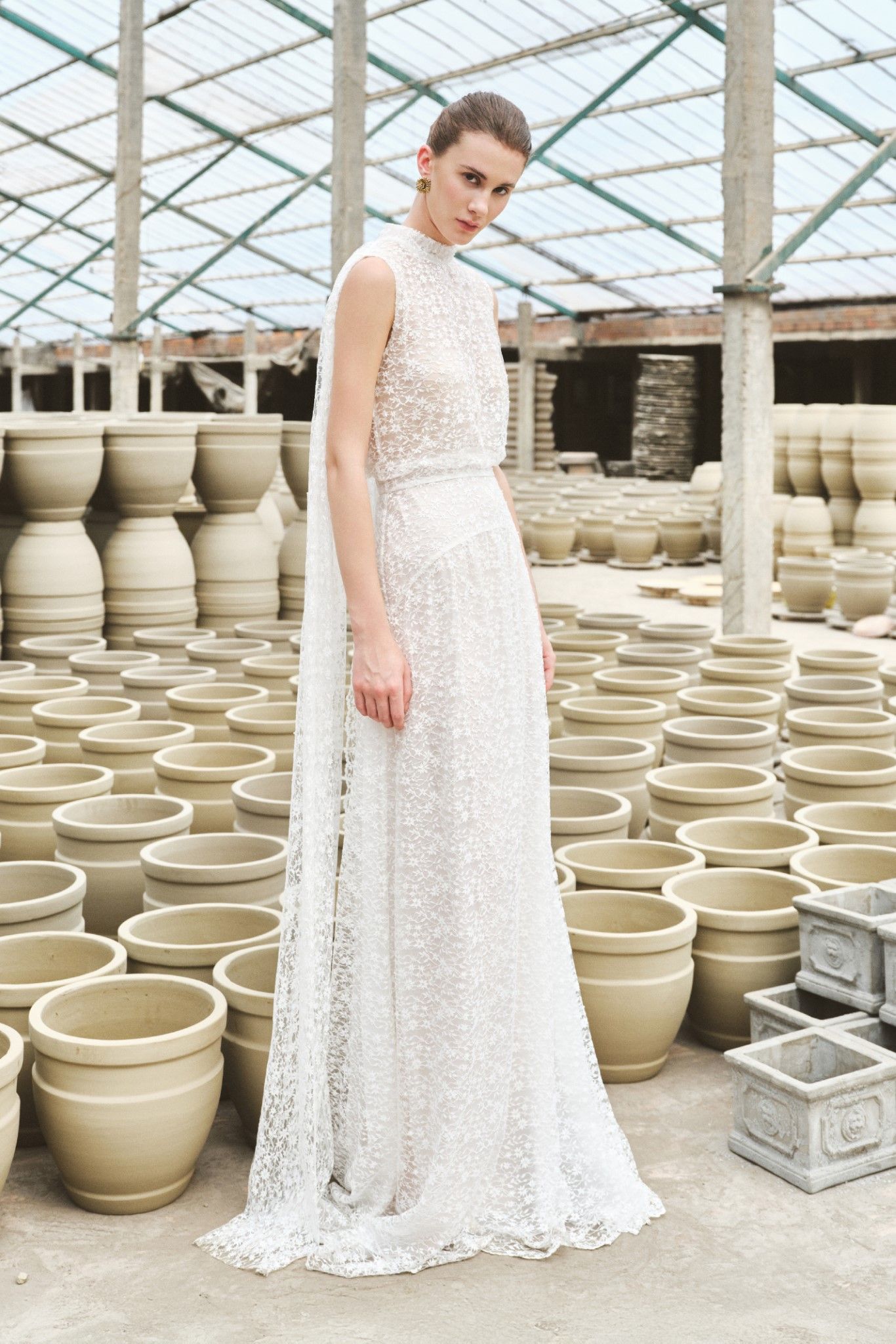 ZUKA LACE EFFECT SCRAF LONG DRESS