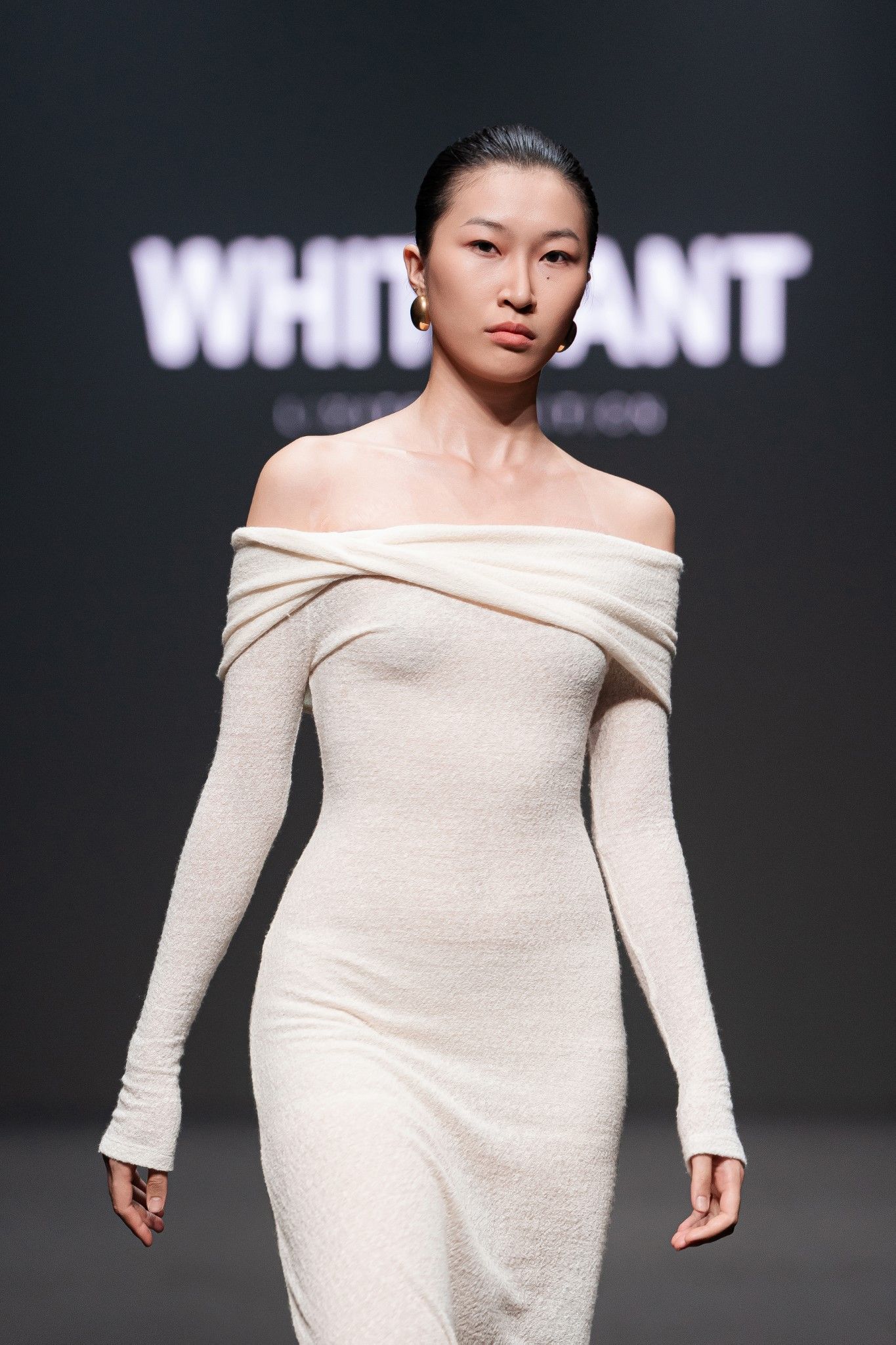 LUMI WOOL LACY JACQUARD LONG WHITE DRESS