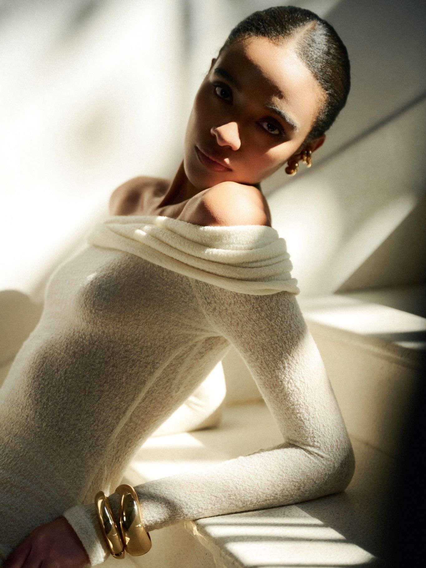 LUMI WOOL LACY JACQUARD LONG WHITE DRESS