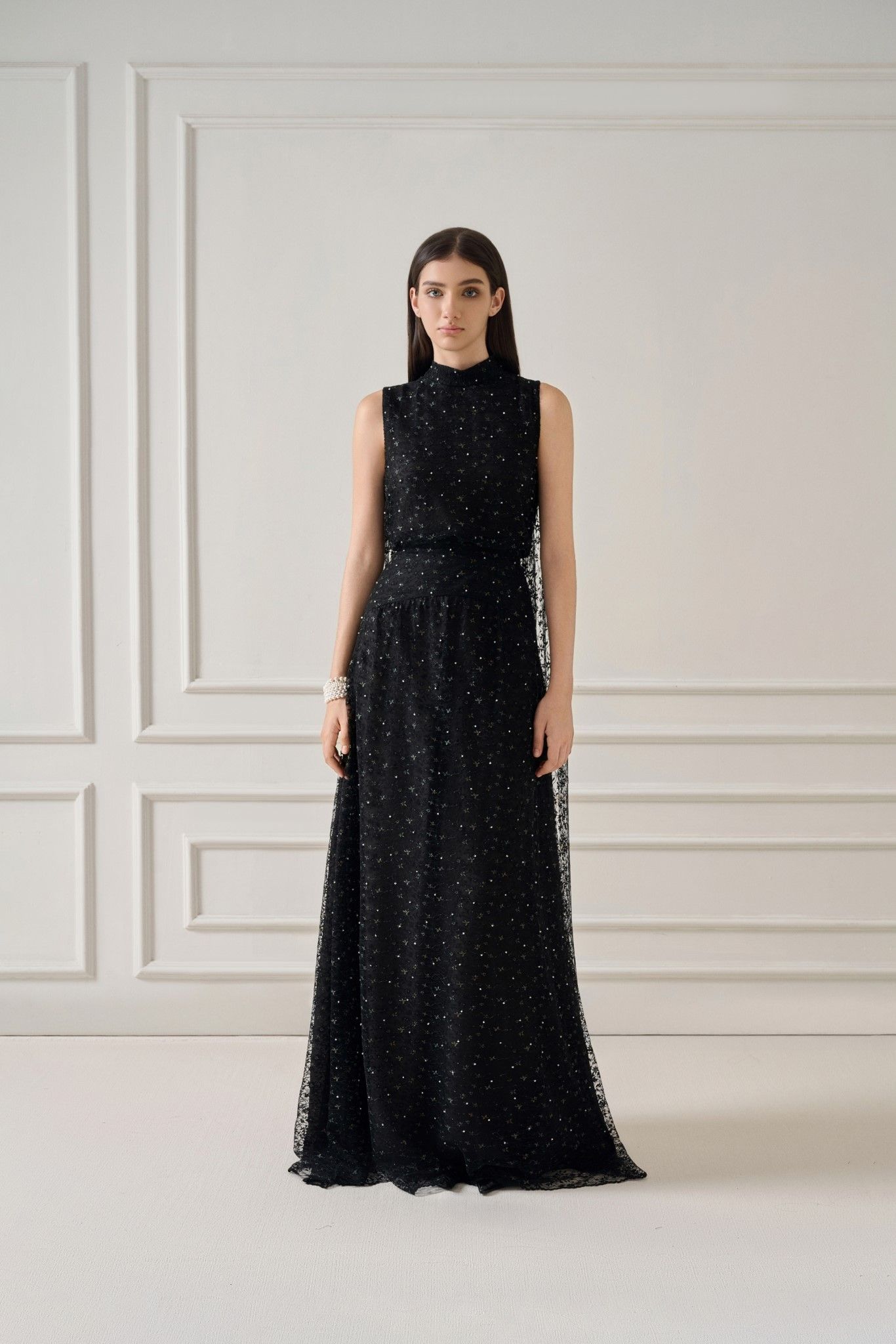 ZUKA LACE EFFECT SCRAF LONG DRESS
