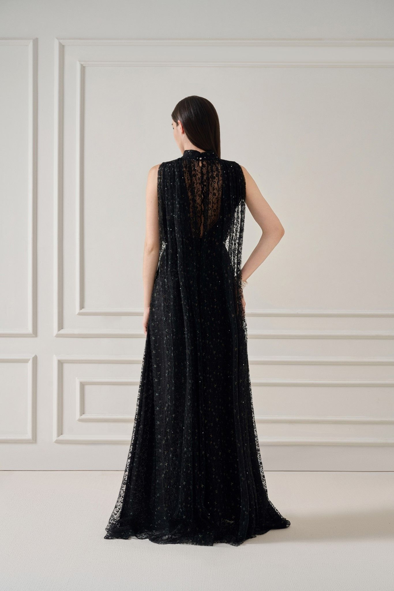 ZUKA LACE EFFECT SCRAF LONG DRESS