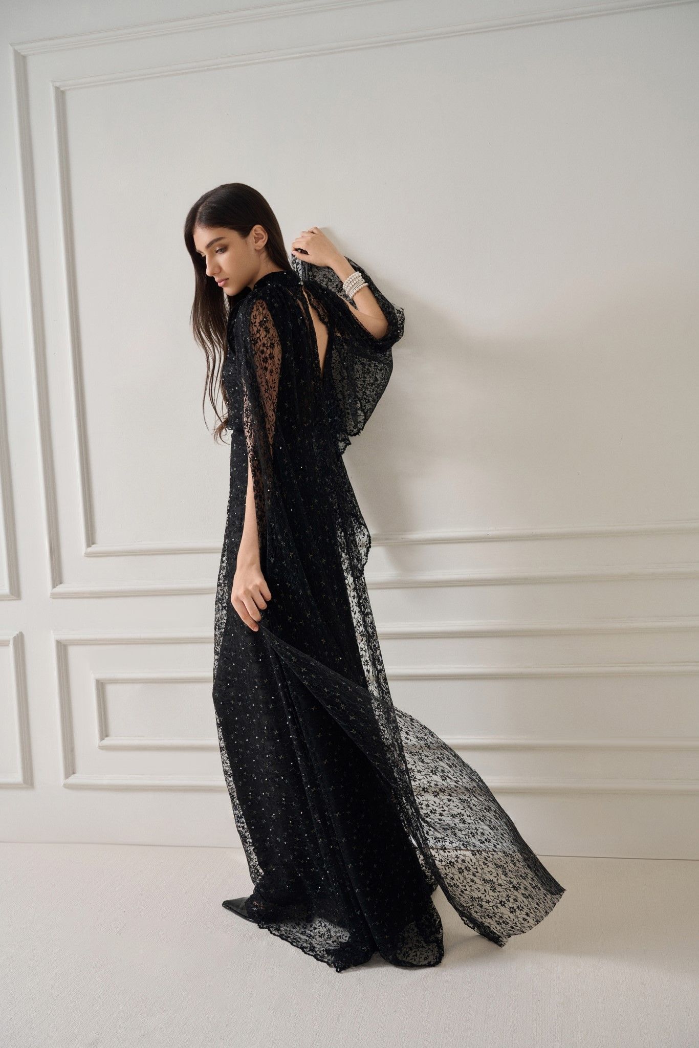 ZUKA LACE EFFECT SCRAF LONG DRESS