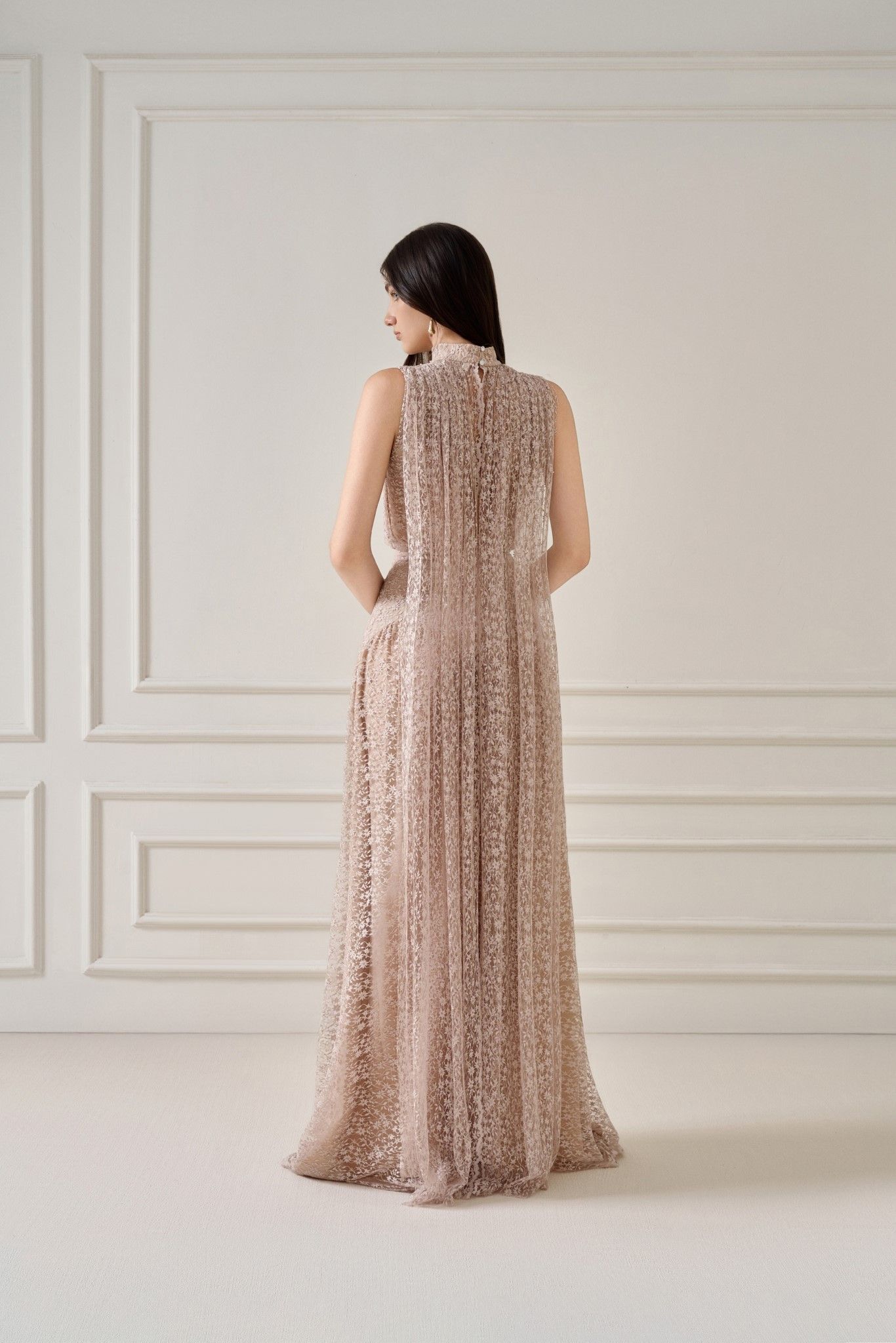 ZUKA LACE EFFECT SCRAF LONG DRESS