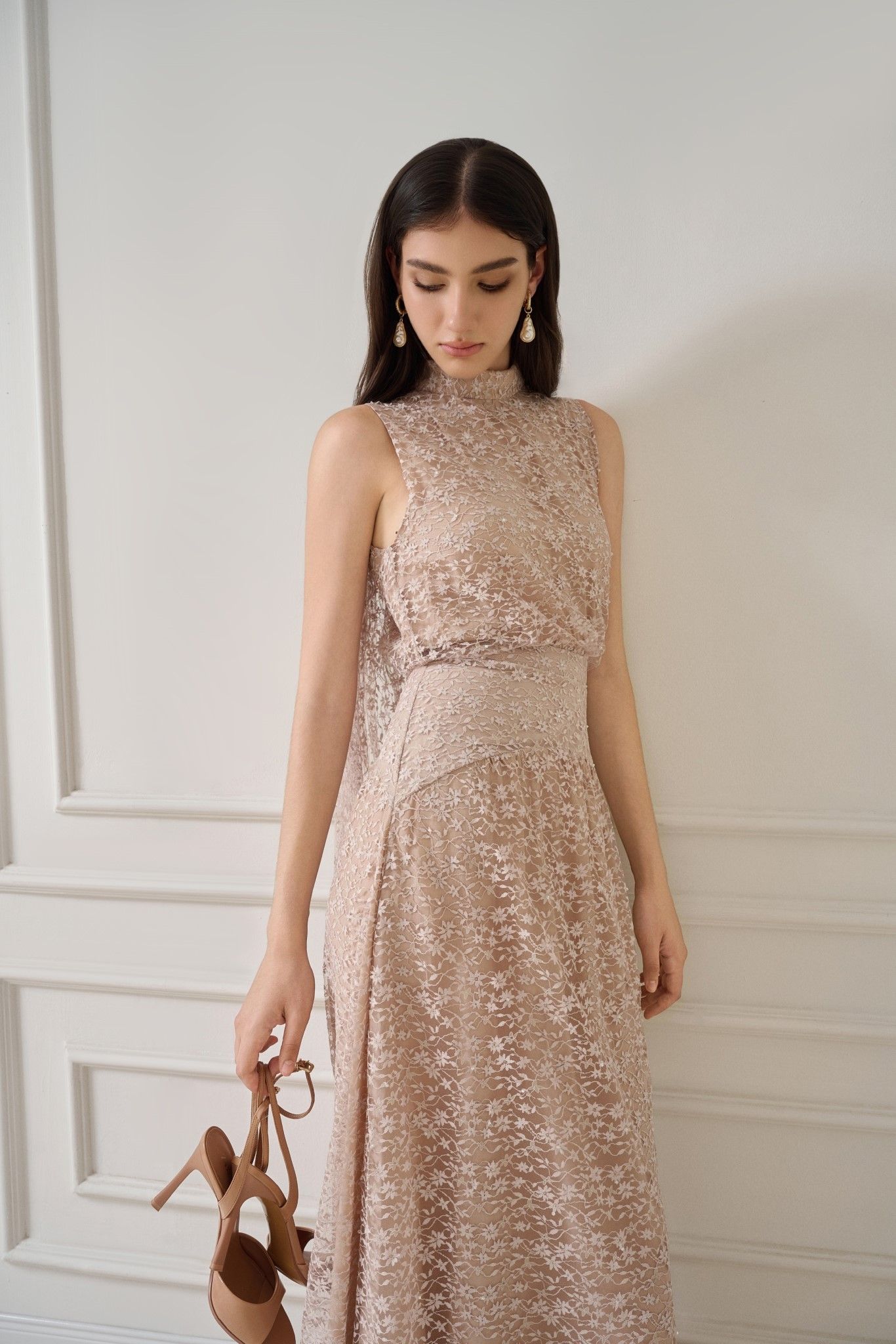 ZUKA LACE EFFECT SCRAF LONG DRESS