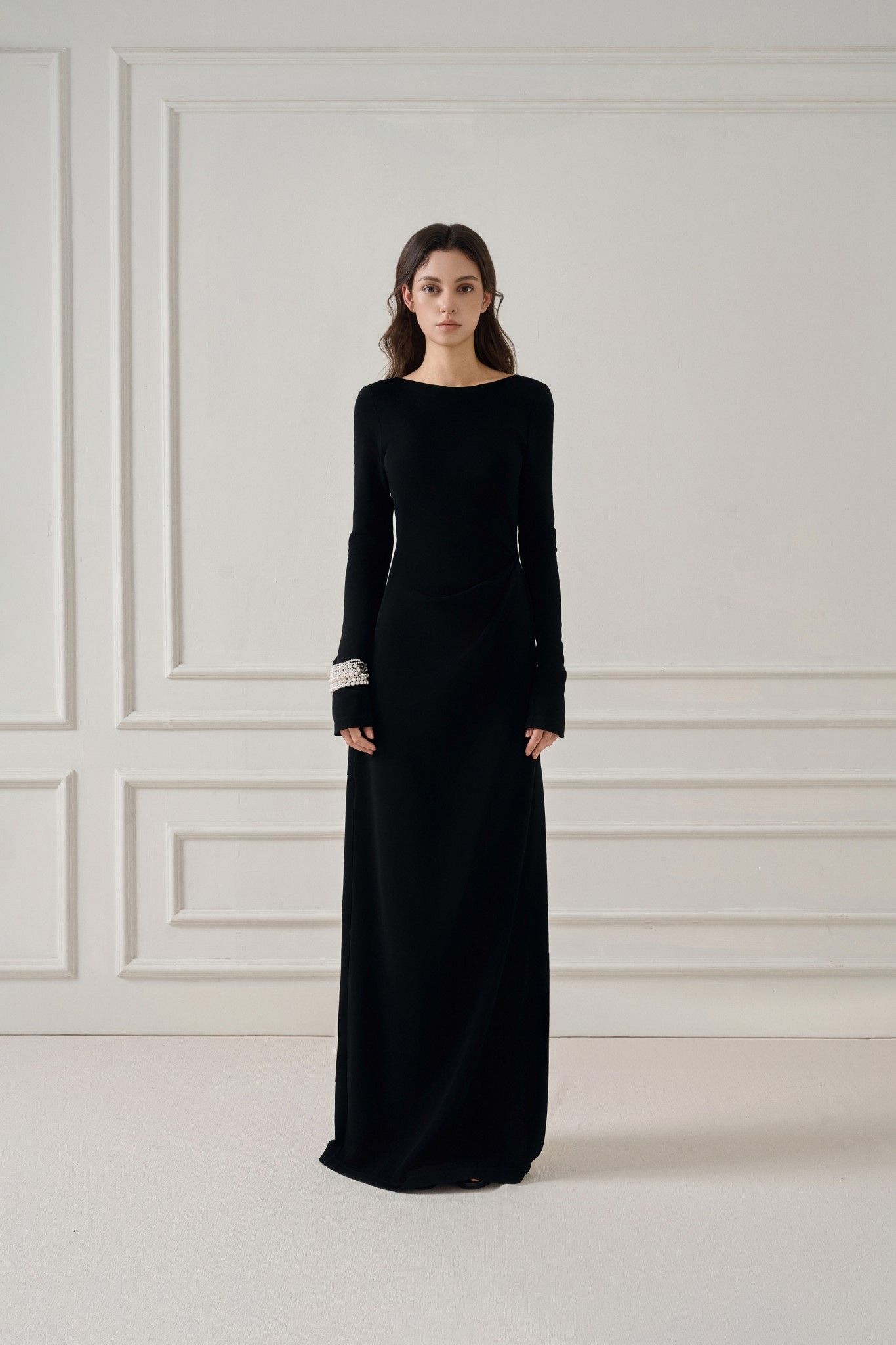 LIRNA EMB DRAPED LONG DRESS